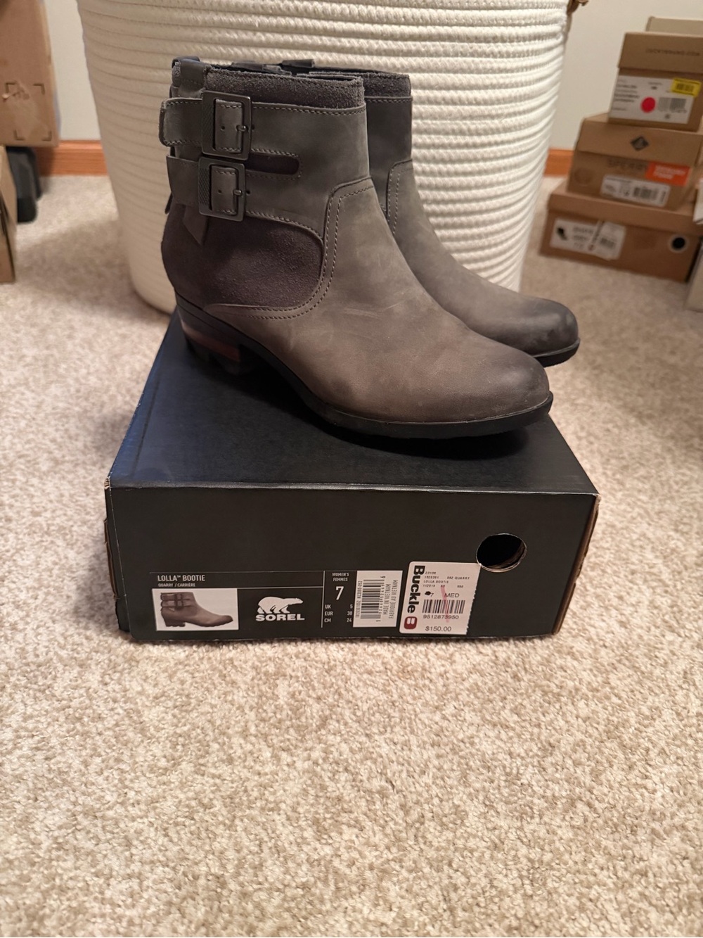 Sorel Gray Buckle Ankle Boots